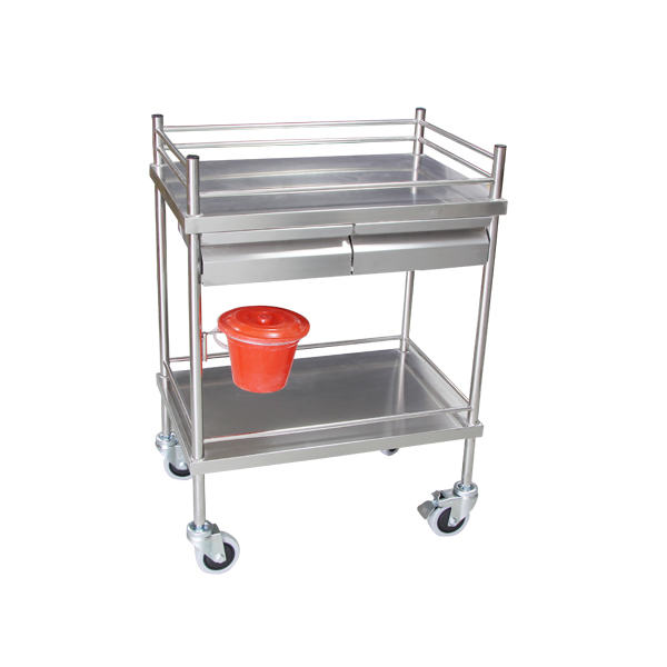 SS100D stainless steel two drawers instrument trolley