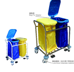 SS300E two waste bags laundry cart with foot pedal
