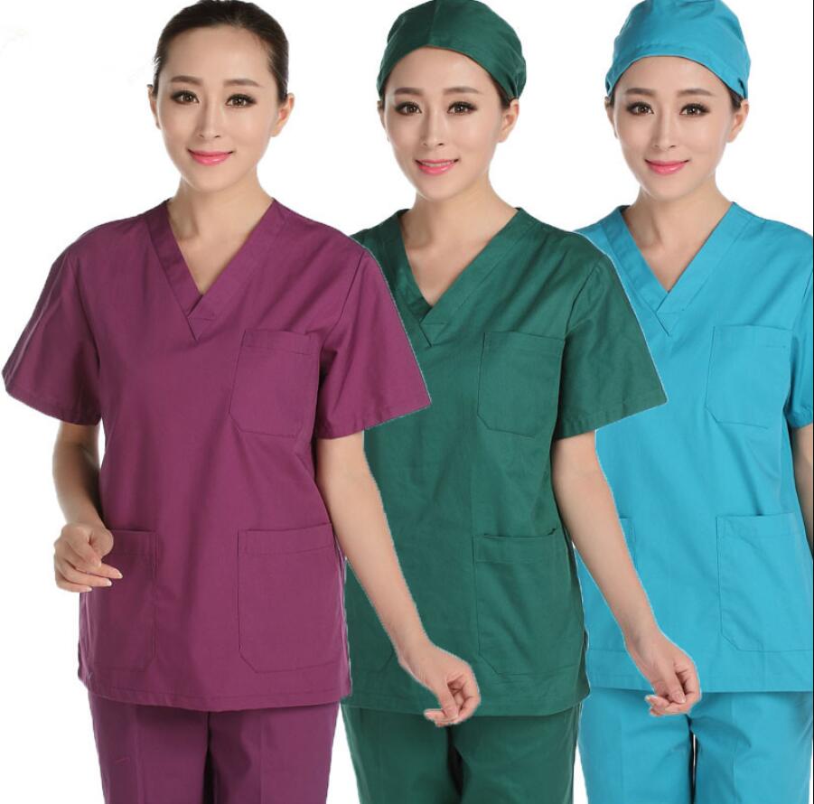 Wholesale Multi-Color Unisex Hospital Medical Scrubs Uniform Set Nursing Scrubs V-Neck Top and Jogger Pants/Fabric Nurses Workwear Scrubs Nursing Uniform