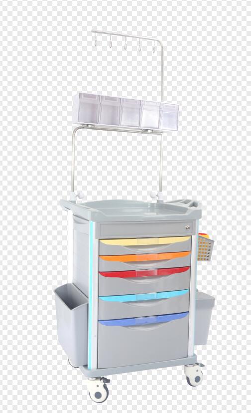 Hospital ABS Plastic Mobile Emergency Trolley Medical Resuscitation Crash Cart