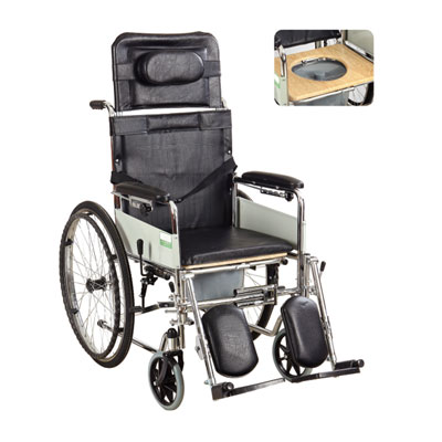 OEM Factory Price Half Lying High Back Manual Commode Wheelchair for Disabled and Elderly