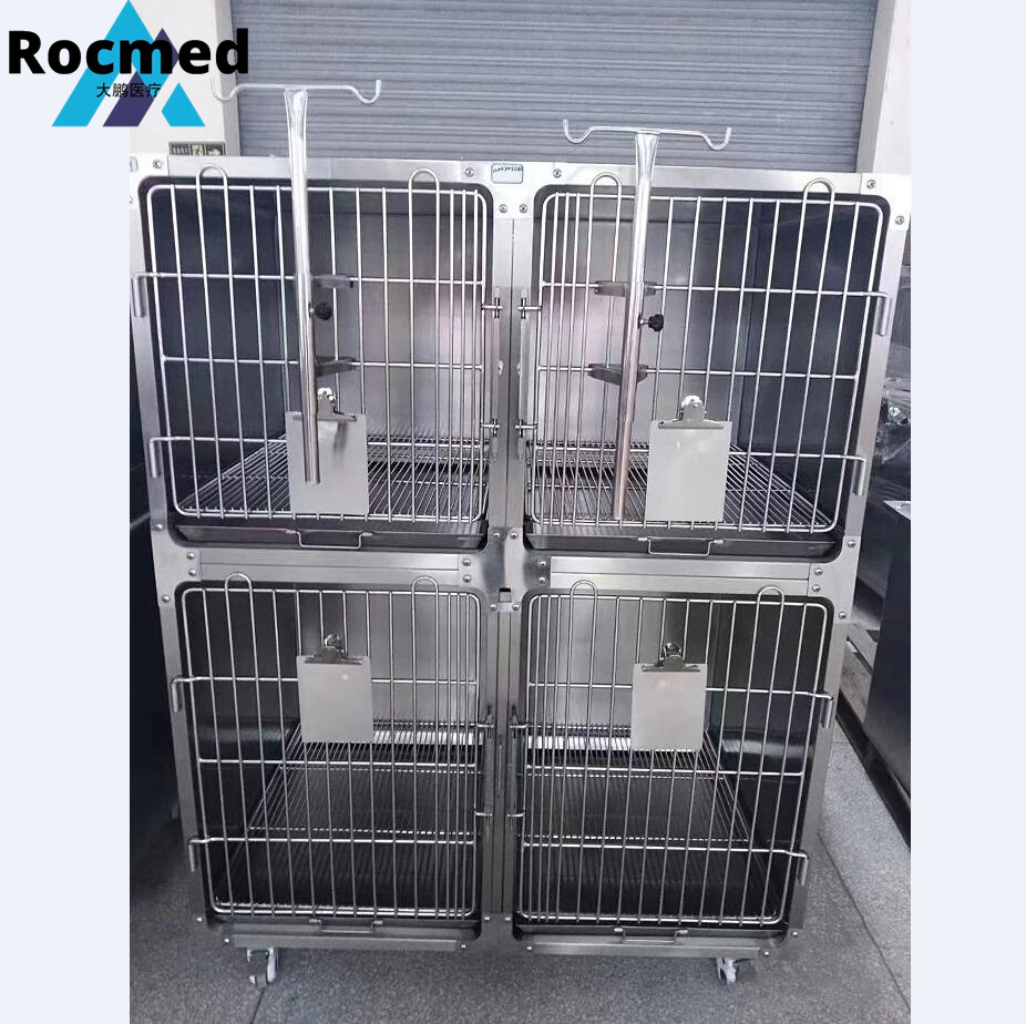 Veterinary Cage Stainless Steel Veterinary ICU Oxygen Cage Multi Layer Combined Pet Cage Stainless Steel Inpatient Dog Cage with IV Pole OEM ODM Animal Hospital