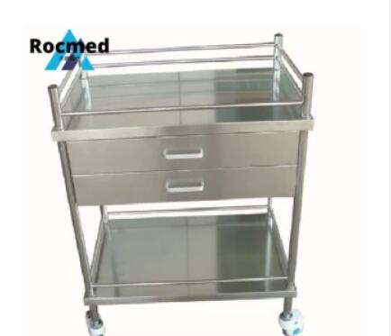Medical Emergency Stainless Steel Instrument Dressing Treatment Nursing Crash Trolley Cart with Layers and Drawers/ABS Material Also Optional