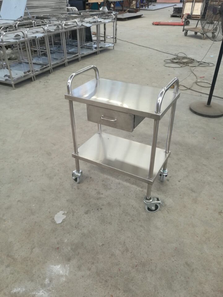 3 Layers Movable Stainless Steel Easy Handling Instrument Dressing Trolley with Wheels Utility Cart