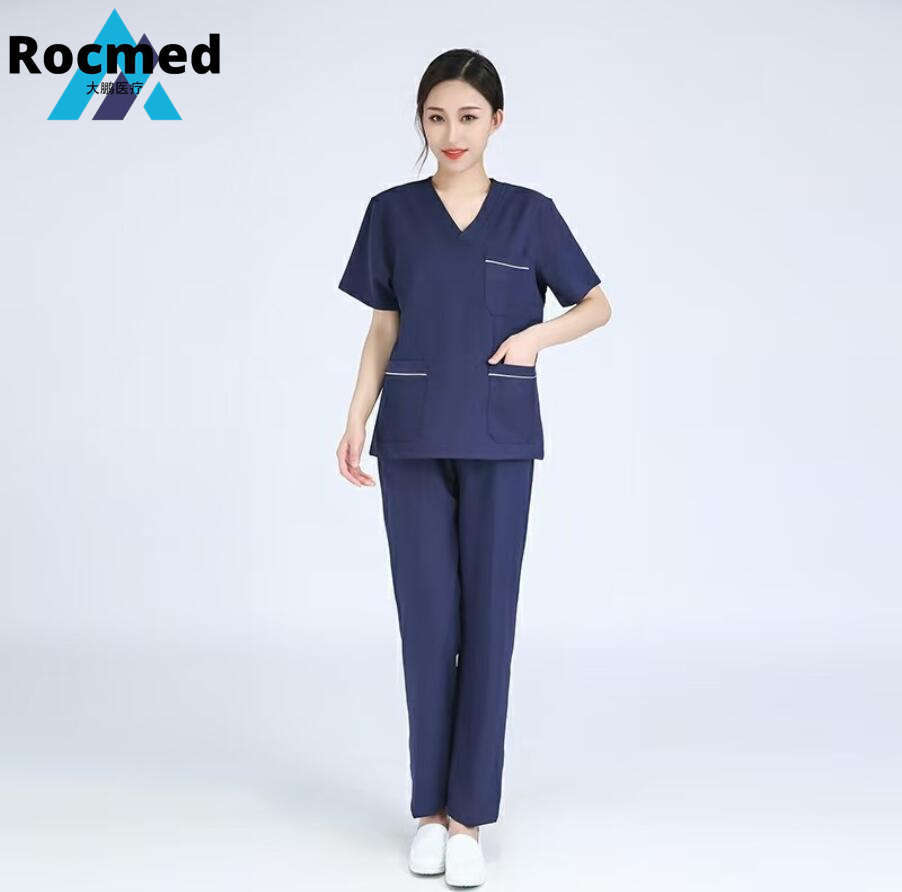 V Neck Short Sleeve Hospital Medical Surgical Working Uniform/Cotton Polyester Skine Care Scrubs Uniform Women and Men Surgical Hospital Fabric Uniform